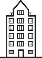 Clean and simple black outline of a building icon. vector