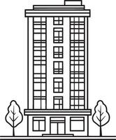Clean and simple black linear outline of a building. vector