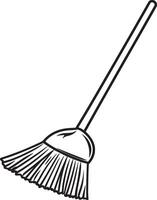 Minimalistic black illustration of a broom with a linear outline. vector