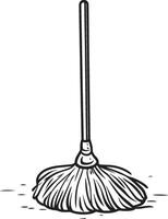 Clean and simple black linear outline of a mop. vector