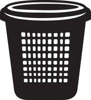 Black silhouette of a laundry basket icon with a clean, simple design. vector