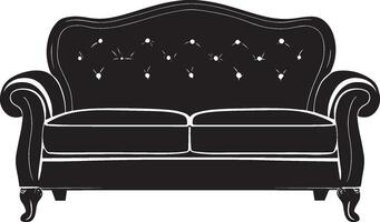 Black silhouette of a sofa icon with a clean, simple design. vector
