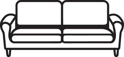 Black and white illustration of a sofa with a minimalist line style. vector