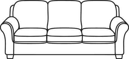 Minimal black artwork depicting a sofa with a clean outline. vector