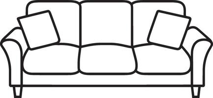 Black outline of a sofa icon in a clean, simple design. vector