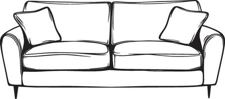 sofa clean simple linear outline black illustration vector