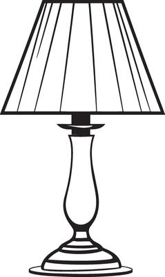 Minimalistic black illustration of a lamp with a linear outline.