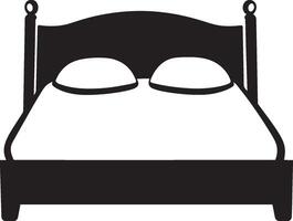 Black silhouette of a bed icon with a clean, simple design. vector