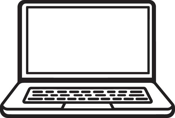 Minimalistic black illustration of a laptop symbol with an outline.