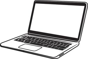 Minimalistic black illustration of a laptop with a linear outline. vector