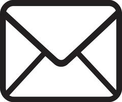 Black illustration of a clean, simple email icon in linear outline. vector