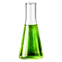 Green Liquid in Laboratory Flask with Bubbles and Transparent Glass png