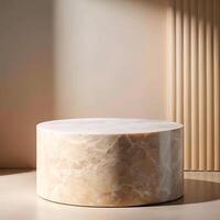 Elegant Beige Onyx Cylinder Display Stand Minimalist Product Photography Studio Backdrop photo