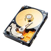 Detailed Closeup of a Computer Hard Disk Drive Internal Components and Platter photo