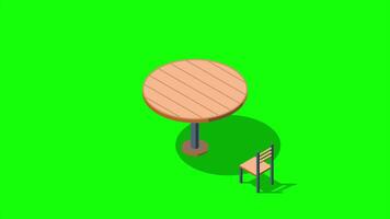 Isometric round table with chairs animation. Wooden round table. Isometric furniture. Motion graphic. 4K animation. video