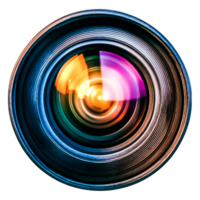 closeup View of a Camera Lens with Colorful Reflection png