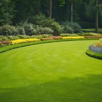 Lush Lawn with Colorful Flowerbeds in a Formal Garden photo