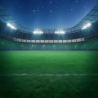 Empty Stadium at Night Under a Starry Sky A View of the Lush Green Field and Bright Stadium Lights photo