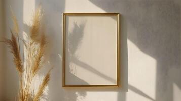 Blank frame for wall art mockup showcasing modern minimalist style in a neutral boho setting photo