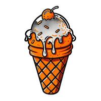 A Vibrant Cartoon Ice Cream Cone with Melted Ice Cream vector