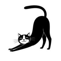 Black and white illustration of a cat stretching vector