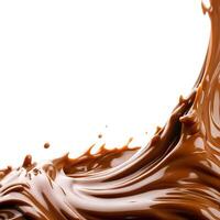 flowing wave of melted chocolate on white background photo