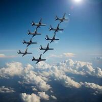 A group of planes flying in formation photo