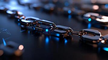 Metallic chain links, digital background, glowing light photo