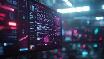 Futuristic digital display with data, various screens photo