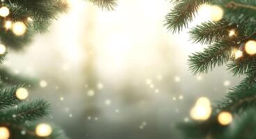 Christmas tree branches with lights, soft bokeh background, holiday backdrop photo