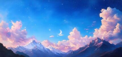 Mountainous Sunset Sky with Crescent Moon photo