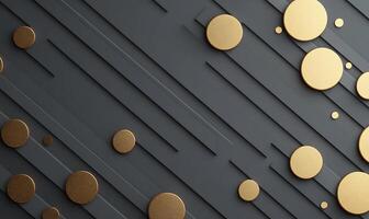 Abstract dark gray background with gold circles and diagonal lines. photo