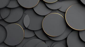 Abstract background of overlapping dark gray circles with gold rims. photo