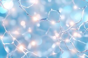 Abstract glowing network on blue bokeh background. photo