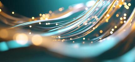 Abstract teal and gold flowing lines with bokeh lights. photo