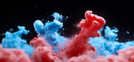 Blue and red ink in water on a black background photo