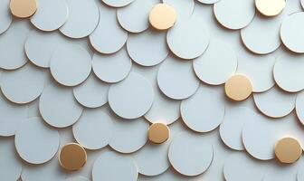 3d rendering of a white wall with gold circles photo