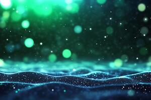 Abstract teal and green bokeh light wave background. photo