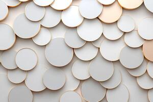Abstract background with overlapping circles in white, grey, and gold. photo