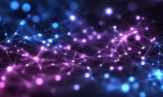 Abstract network connection glowing particles background. photo