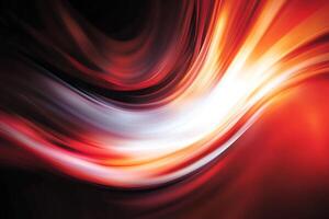 Abstract dynamic flowing waves of vibrant red, orange, and white colors against a dark background. photo