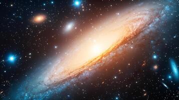 Vibrant spiral galaxy with bright core and surrounding stars in deep space. photo