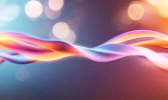 Abstract wavy colorful light streaks on blurred bokeh background. photo