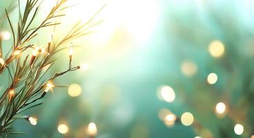 Christmas lights on greenery, soft focus, bokeh photo