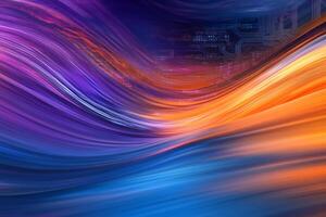 Abstract colorful wavy lines with circuit board background. photo