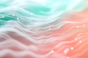 Abstract wavy lines with soft pastel colors, glowing points, and digital network structure. photo