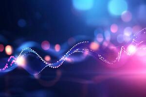 Abstract glowing wave, particle, digital, technology background. photo