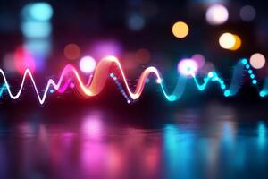Abstract glowing data visualization with vibrant colors reflecting on a surface. photo