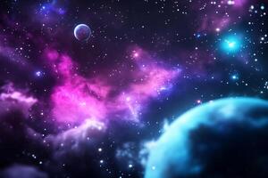 Cosmic nebula with planets and stars. photo