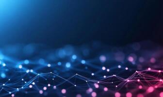 Abstract digital network connection background with glowing particles and lines. photo
